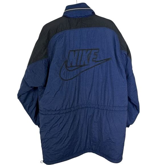 Vintage 90s Nike Men’s Size M Parka Coat Navy Blue Black Embroidered Logo - Picture 1 of 6